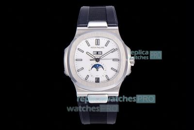 GR Factory Replica Patek Philippe Nautilus Annual Calendar Moon Phases Black Rubber Watch